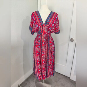 SheIn Red Vacation V-Neck Maxi Dress